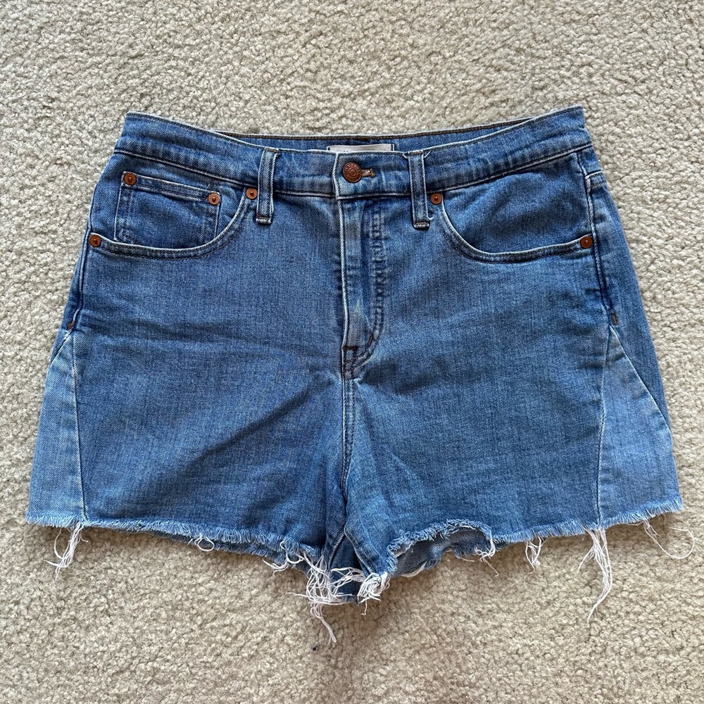 Madewell High Waist Frayed Denim Shorts - Blue